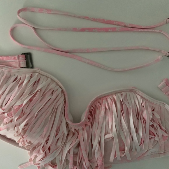 Y2K Abercrombie & Fitch Pink Tie Dye Fringe Bandeau Pink Swim Suit Bikini - Picture 6 of 11